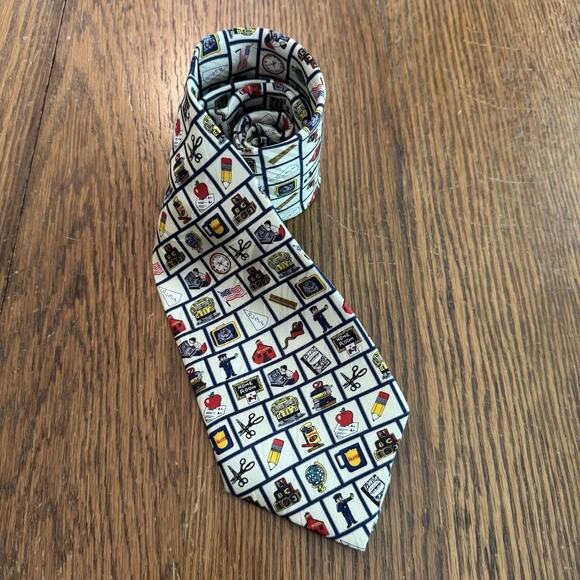 VTG Tie Museum Artifacts "School Days" by SNI Silk Necktie Teacher School USA - Picture 1 of 11